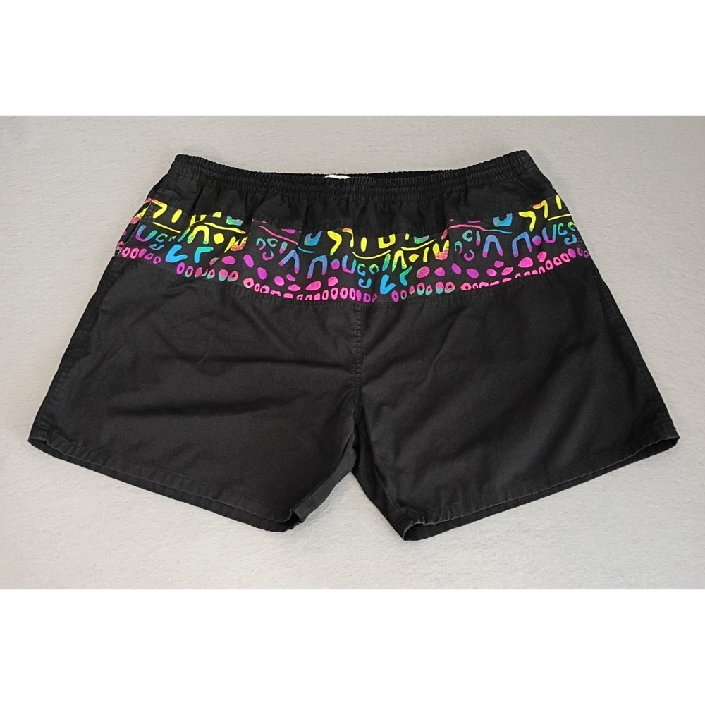 Guysport Swim Trunks‎ Men's Size XL Black Colorful 80s Retro Mod Cotton